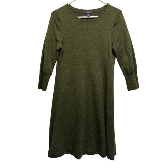Lands' End Merino Wool Blend Women Olive Green Sweater Dress Gorpcore Small - Picture 1 of 7